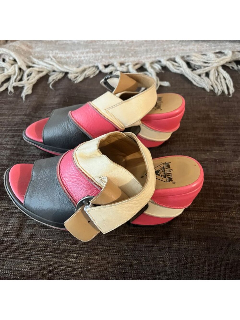 JOHN FLUEVOG Prepare Advisor Platform Slingback Heels in Pink, Ivory and Grey L - Picture 9 of 10